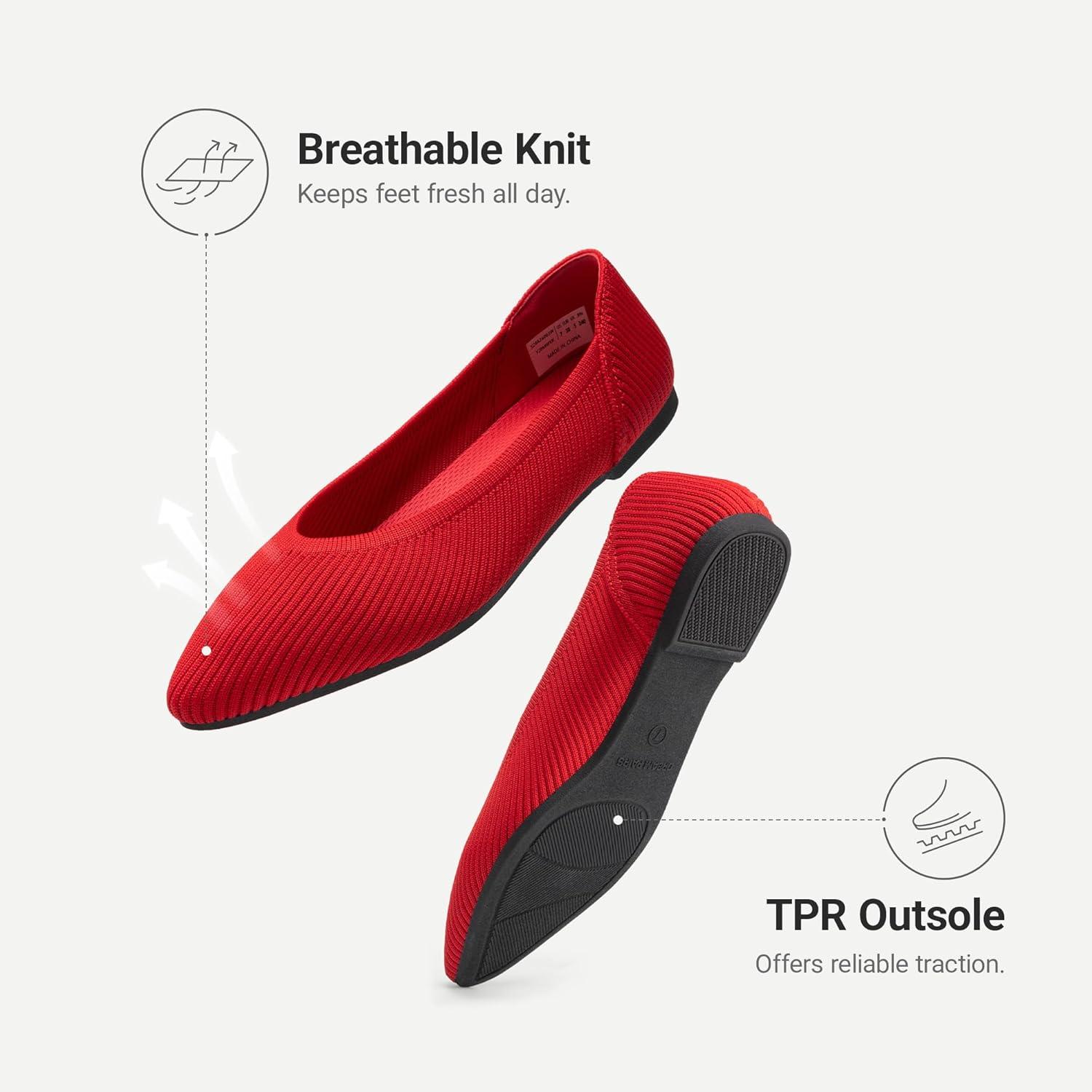 image:imageDREAM PAIRS Womens Knit Ballet Dressy Flats Comfortable Washable Flexible Breathable Casual Classic Work Office Walk Pointed Toe FlatsRed