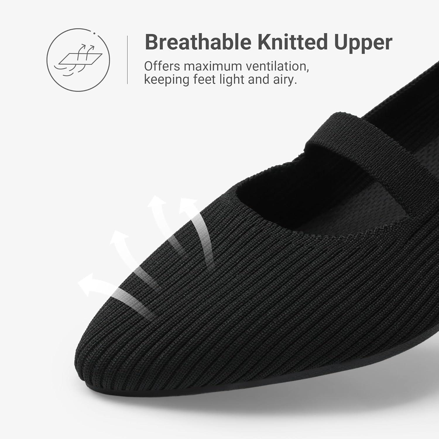 image:imageDREAM PAIRS Womens Knit Ballet Flats Pointed Toe Comfortable Dressy Flats for Work Office Shoes Mary Jane FlatsBlack