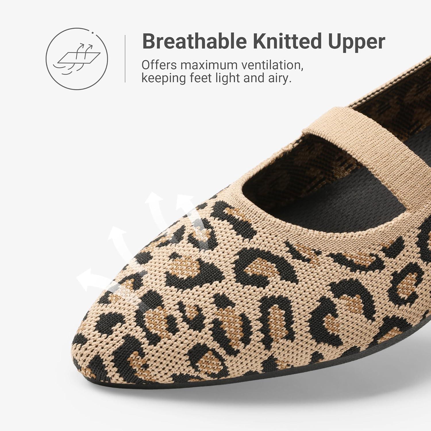 image:imageDREAM PAIRS Womens Knit Ballet Flats Pointed Toe Comfortable Dressy Flats for Work Office Shoes Mary Jane FlatsLeopard