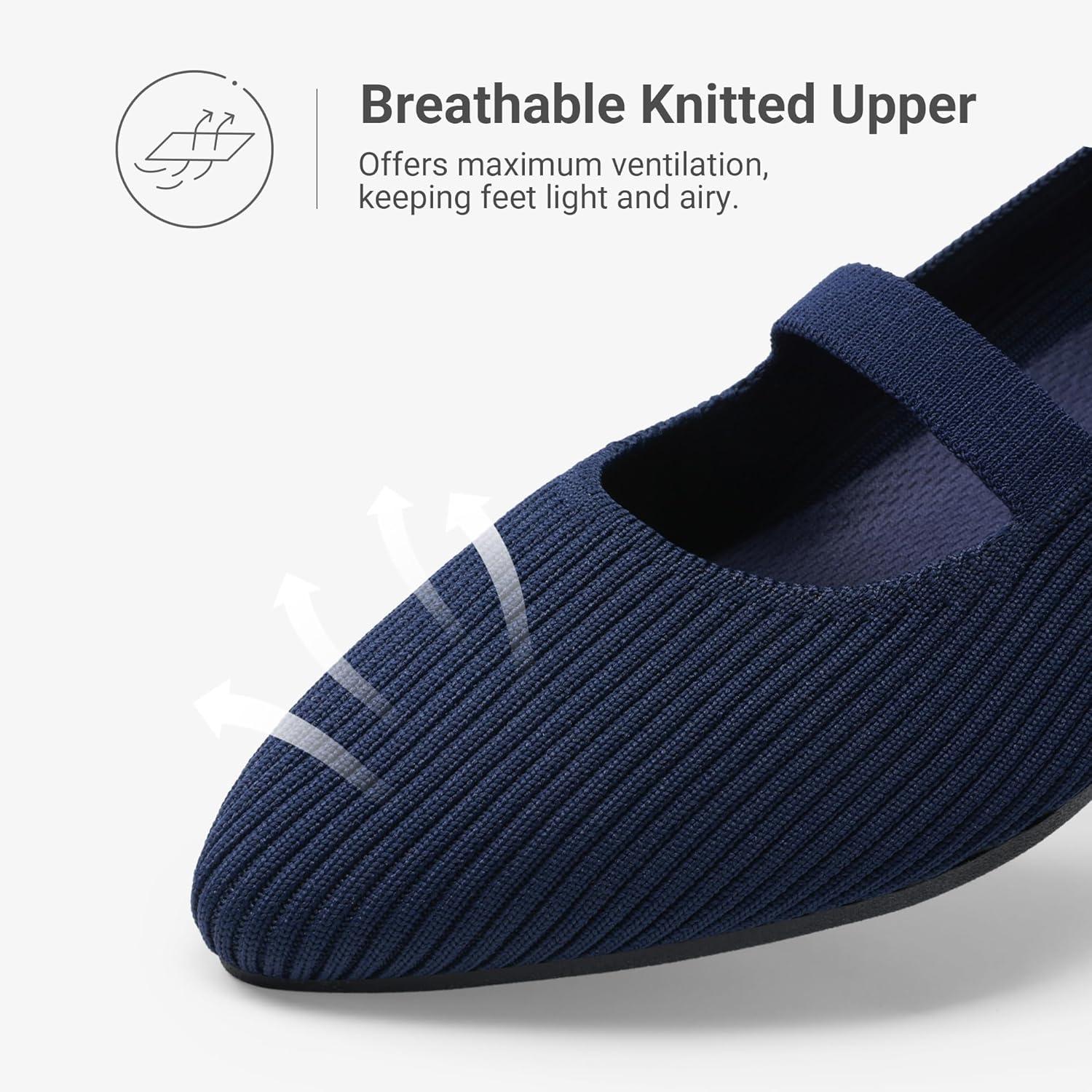 image:imageDREAM PAIRS Womens Knit Ballet Flats Pointed Toe Comfortable Dressy Flats for Work Office Shoes Mary Jane FlatsNavy