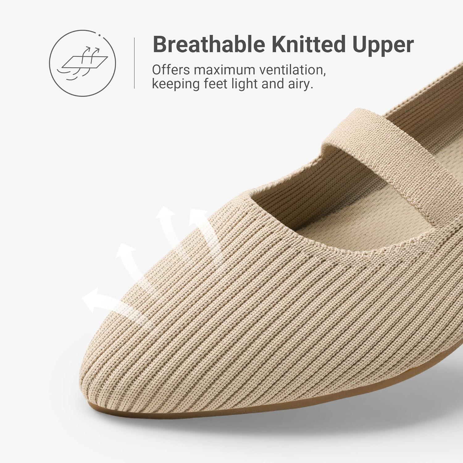 image:imageDREAM PAIRS Womens Knit Ballet Flats Pointed Toe Comfortable Dressy Flats for Work Office Shoes Mary Jane FlatsNude