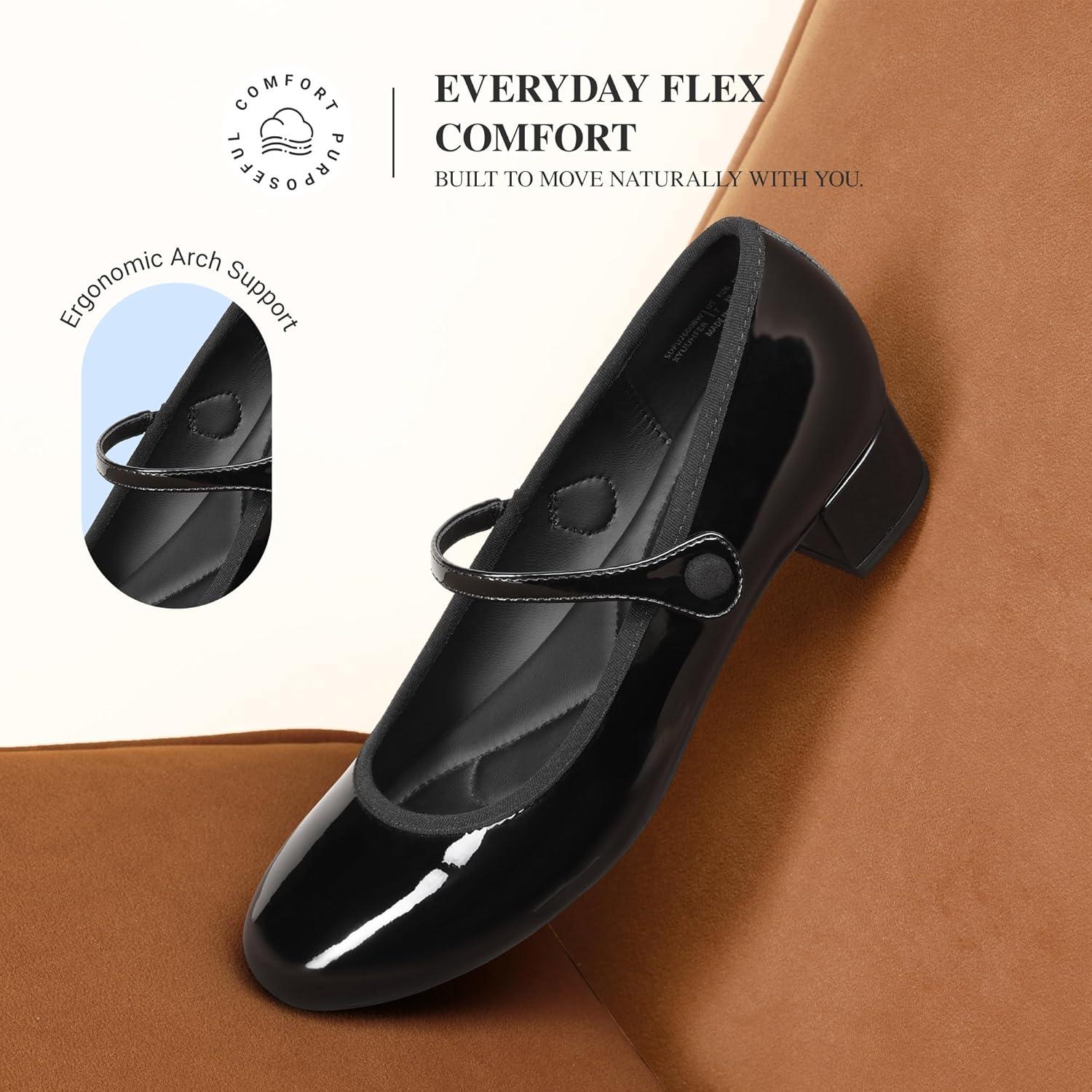 image:imageDREAM PAIRS Womens Mary Jane Chunky Low Heels Comfortable Slip on Dress Shoes for Women Closed Round Toe Casual Cute Work Pumps Flats ShoesBlack