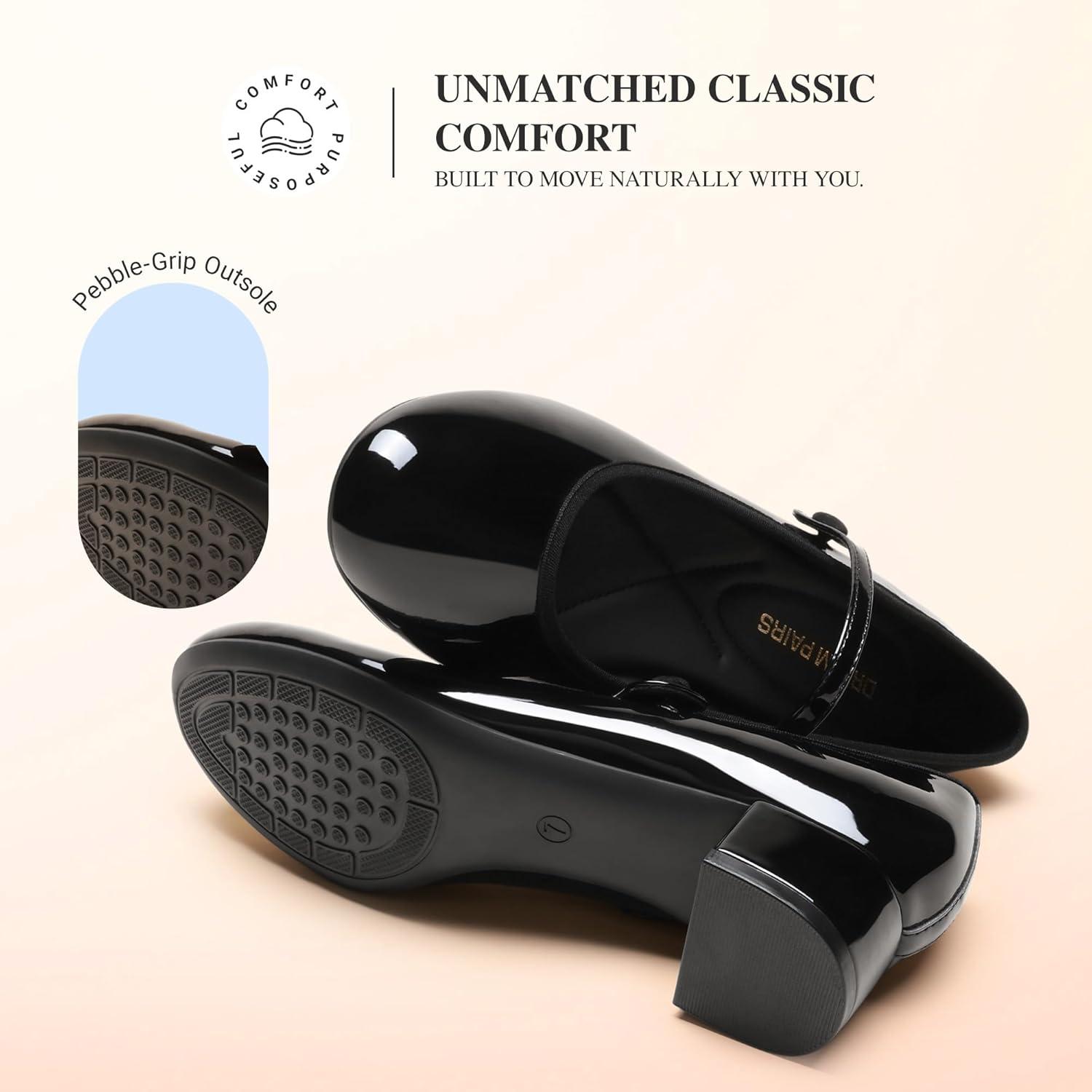 image:imageDREAM PAIRS Womens Mary Jane Chunky Low Heels Comfortable Slip on Dress Shoes for Women Closed Round Toe Casual Cute Work Pumps Flats ShoesBlack