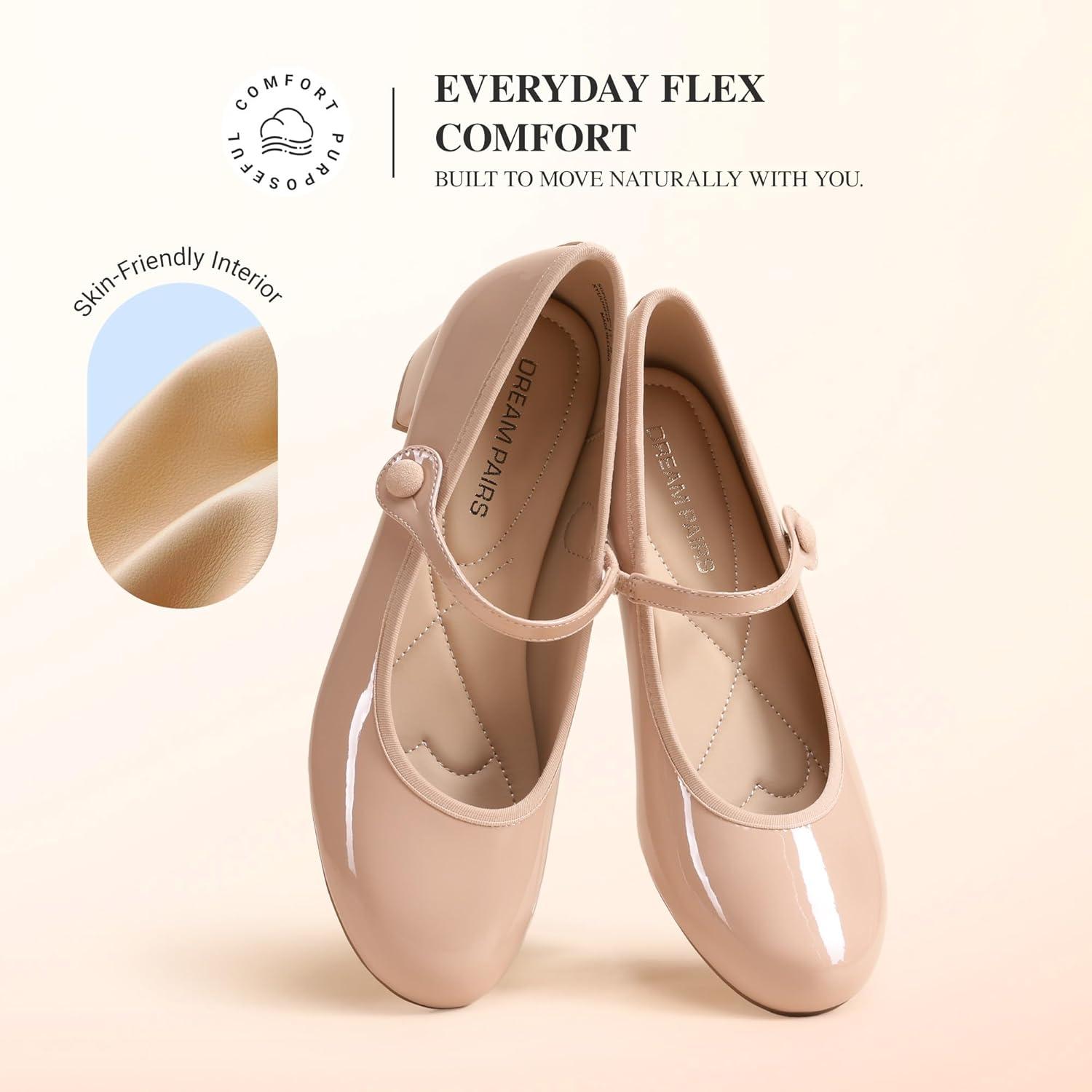 image:imageDREAM PAIRS Womens Mary Jane Chunky Low Heels Comfortable Slip on Dress Shoes for Women Closed Round Toe Casual Cute Work Pumps Flats ShoesNude