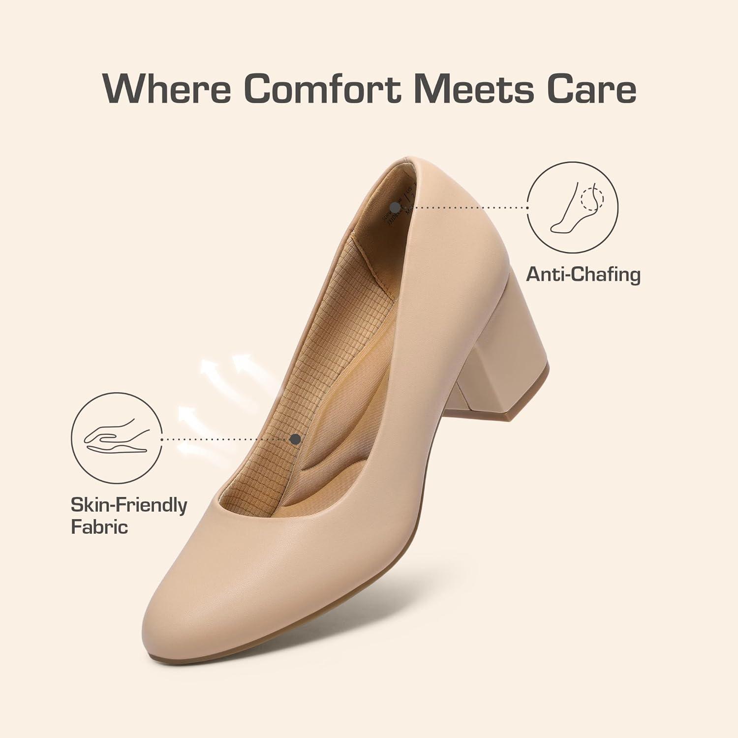 image:imageDREAM PAIRS Womens Pumps Low Chunky Block Heel Dress Shoes Closed Round Toe Comfortable HeelsNude