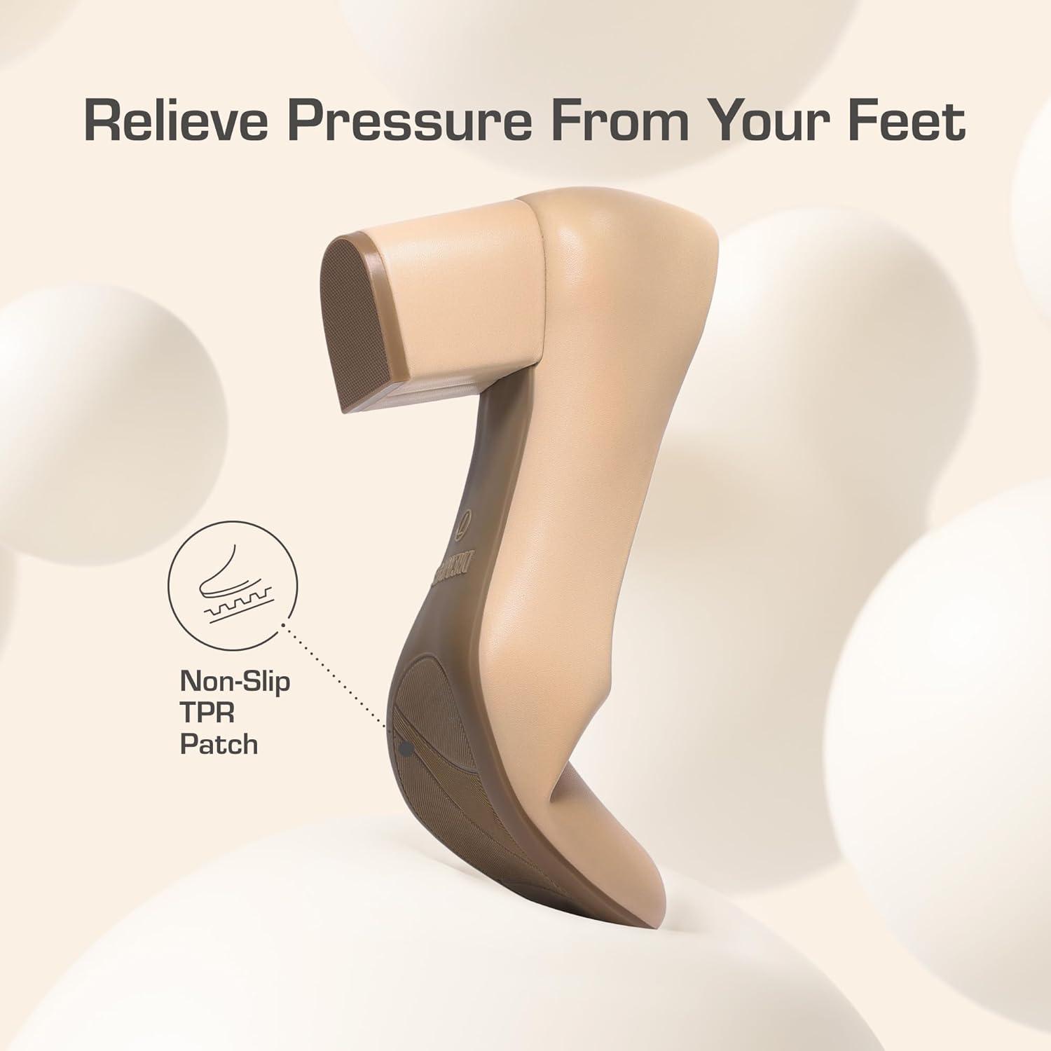 image:imageDREAM PAIRS Womens Pumps Low Chunky Block Heel Dress Shoes Closed Round Toe Comfortable HeelsNude