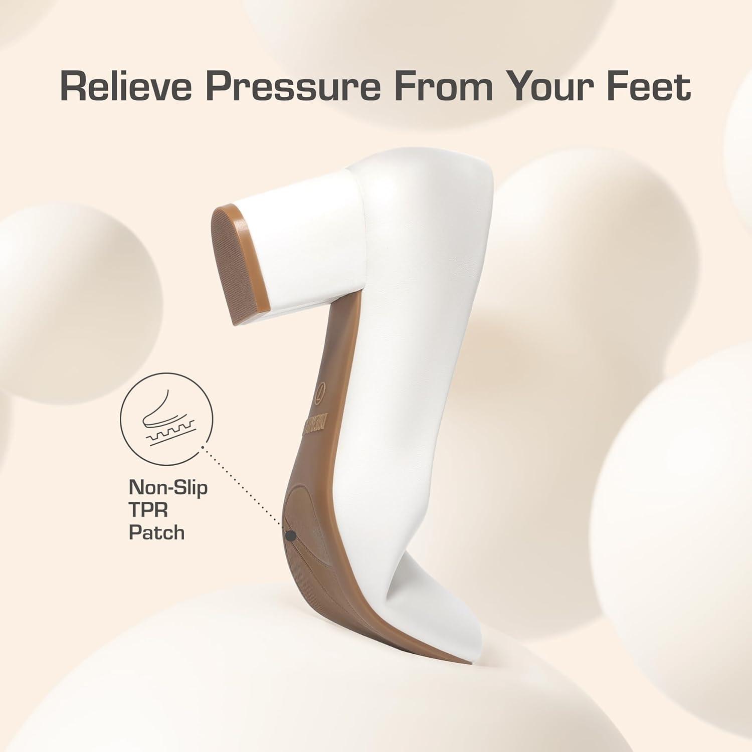 image:imageDREAM PAIRS Womens Pumps Low Chunky Block Heel Dress Shoes Closed Round Toe Comfortable HeelsWhite