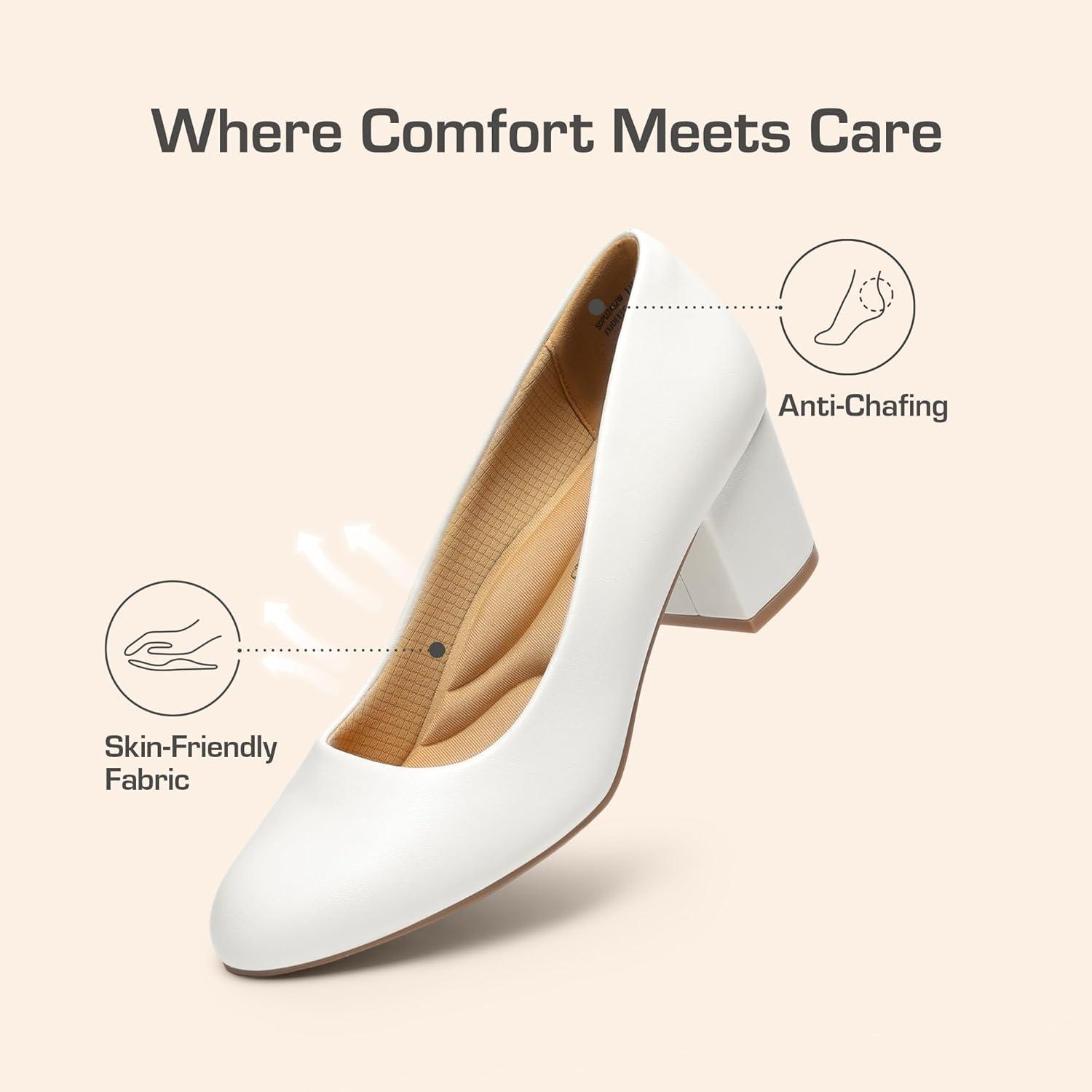 image:imageDREAM PAIRS Womens Pumps Low Chunky Block Heel Dress Shoes Closed Round Toe Comfortable HeelsWhite