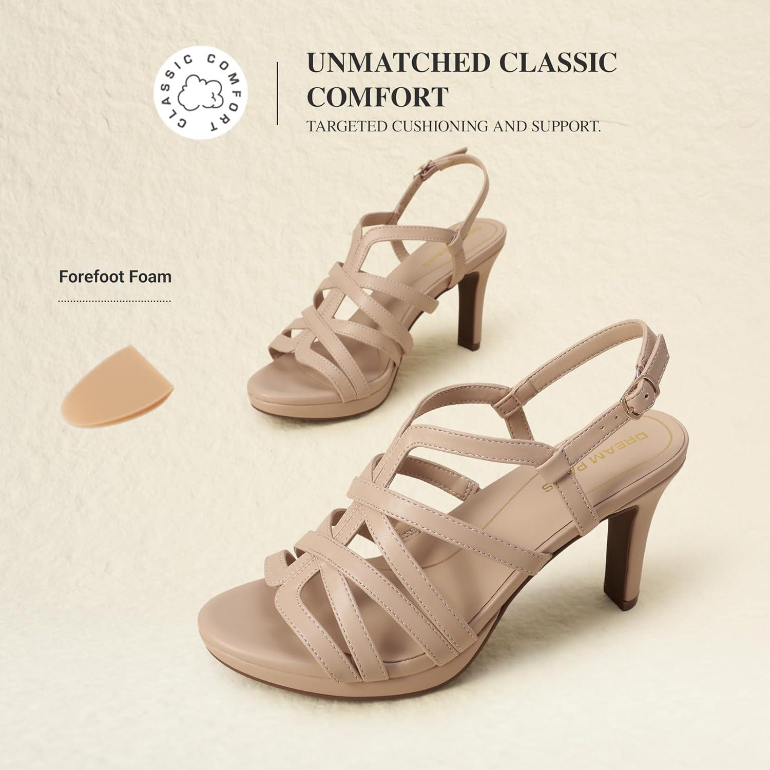 image:imageDREAM PAIRS Womens Strappy Stiletto High Heels Round Toe Platform Dress Shoes Comfortable Ankle Strap Heeled Sandals For Formal Party Wedding Evening DressNude