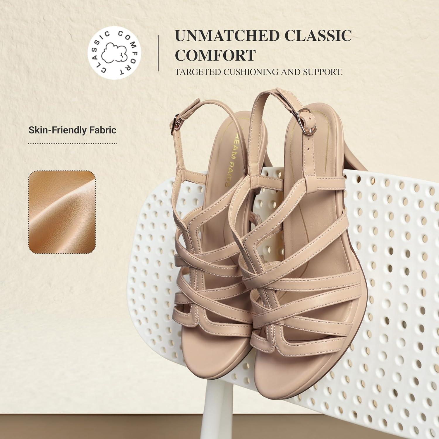 image:imageDREAM PAIRS Womens Strappy Stiletto High Heels Round Toe Platform Dress Shoes Comfortable Ankle Strap Heeled Sandals For Formal Party Wedding Evening DressNude