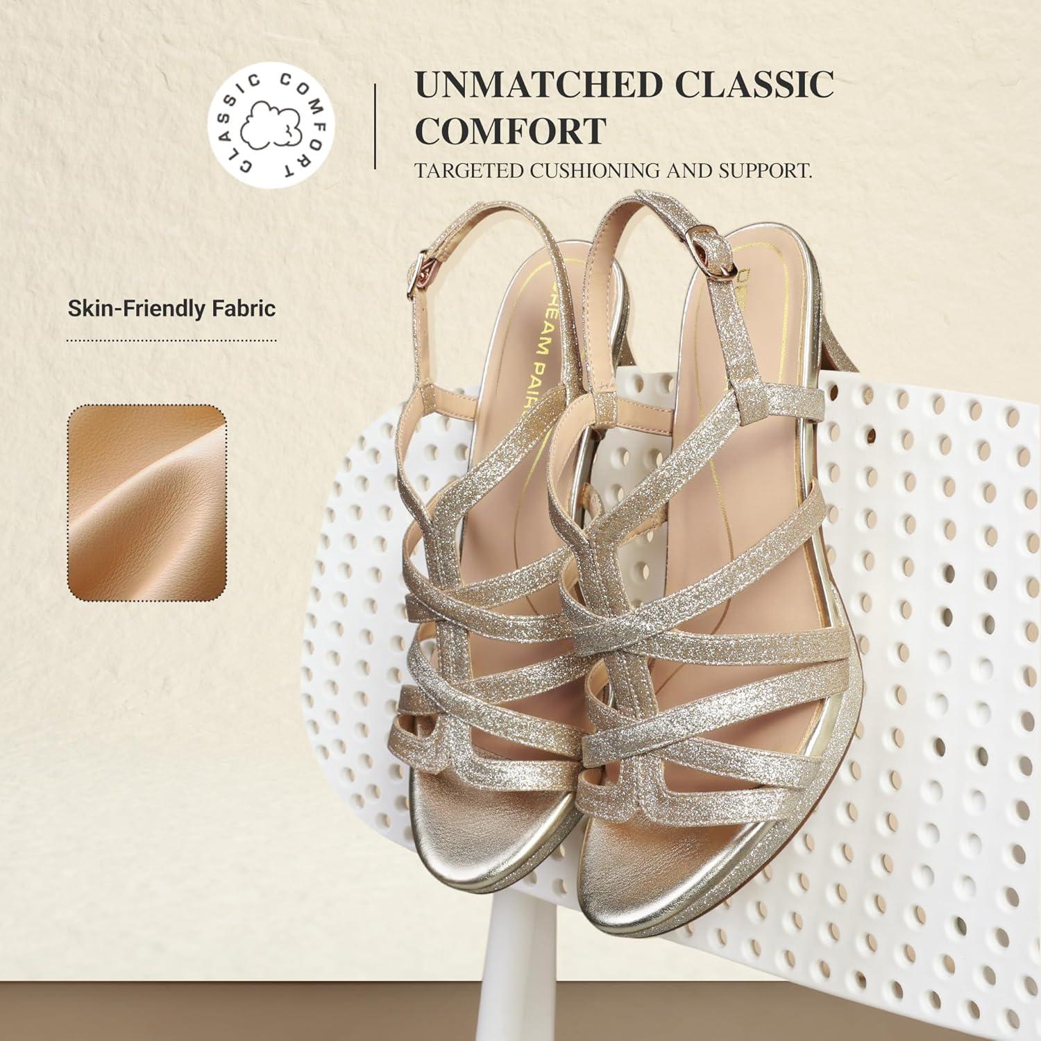 image:imageDREAM PAIRS Womens Strappy Stiletto High Heels Round Toe Platform Dress Shoes Comfortable Ankle Strap Heeled Sandals For Formal Party Wedding Evening DressGold