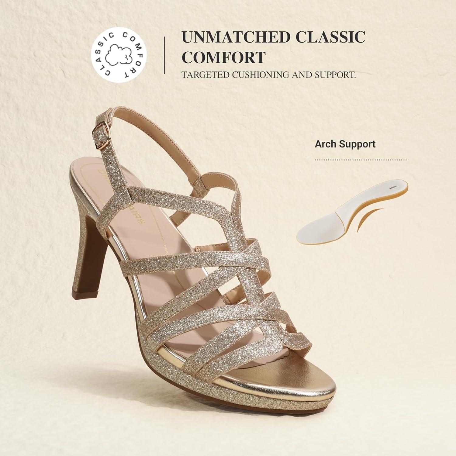 image:imageDREAM PAIRS Womens Strappy Stiletto High Heels Round Toe Platform Dress Shoes Comfortable Ankle Strap Heeled Sandals For Formal Party Wedding Evening DressGold