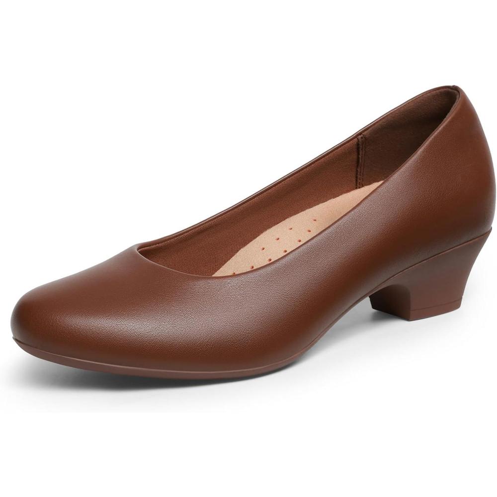 image:imageDREAM PAIRS Womens Chunky Closed Toe Dress Low Block Heels Comfortable Slip On Work Pumps Wedding Casual ShoesBrown
