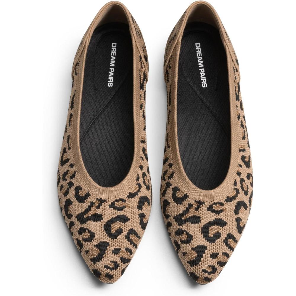 image:imageDREAM PAIRS Womens Knit Ballet Dressy Flats Comfortable Washable Flexible Breathable Casual Classic Work Office Walk Pointed Toe FlatsLeopard