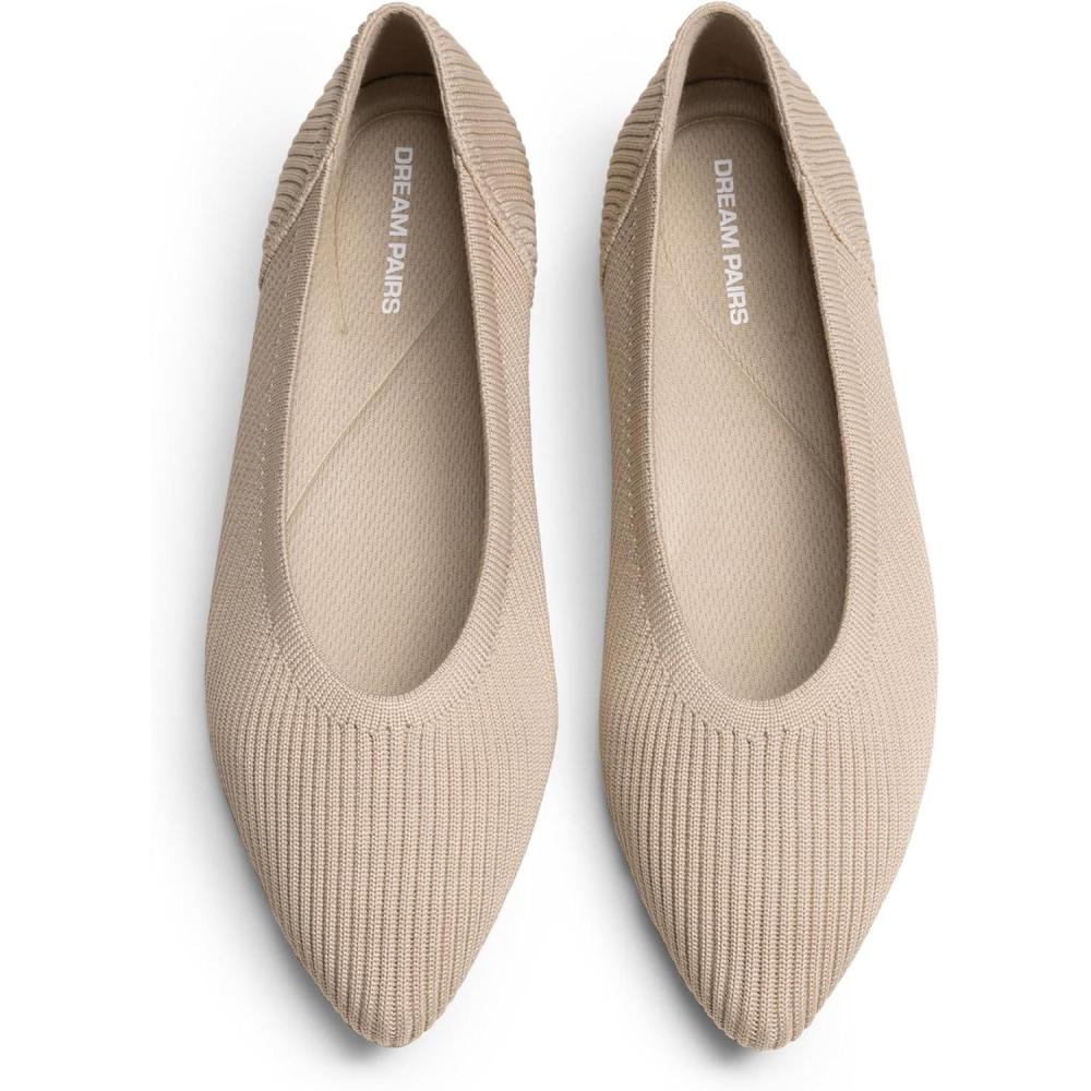 image:imageDREAM PAIRS Womens Knit Ballet Dressy Flats Comfortable Washable Flexible Breathable Casual Classic Work Office Walk Pointed Toe FlatsNude