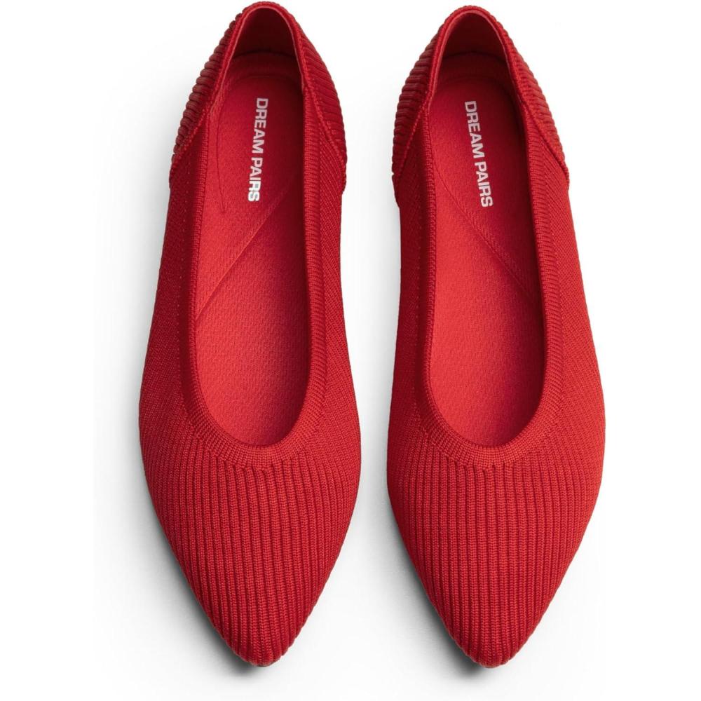 image:imageDREAM PAIRS Womens Knit Ballet Dressy Flats Comfortable Washable Flexible Breathable Casual Classic Work Office Walk Pointed Toe FlatsRed