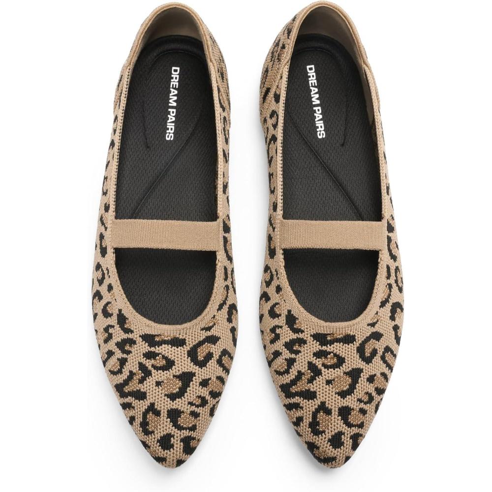 image:imageDREAM PAIRS Womens Knit Ballet Flats Pointed Toe Comfortable Dressy Flats for Work Office Shoes Mary Jane FlatsLeopard