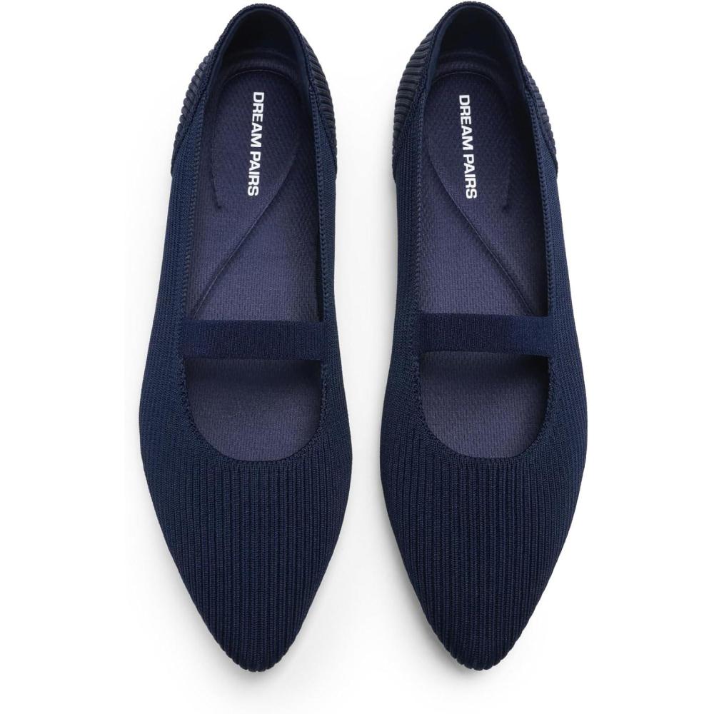 image:imageDREAM PAIRS Womens Knit Ballet Flats Pointed Toe Comfortable Dressy Flats for Work Office Shoes Mary Jane FlatsNavy