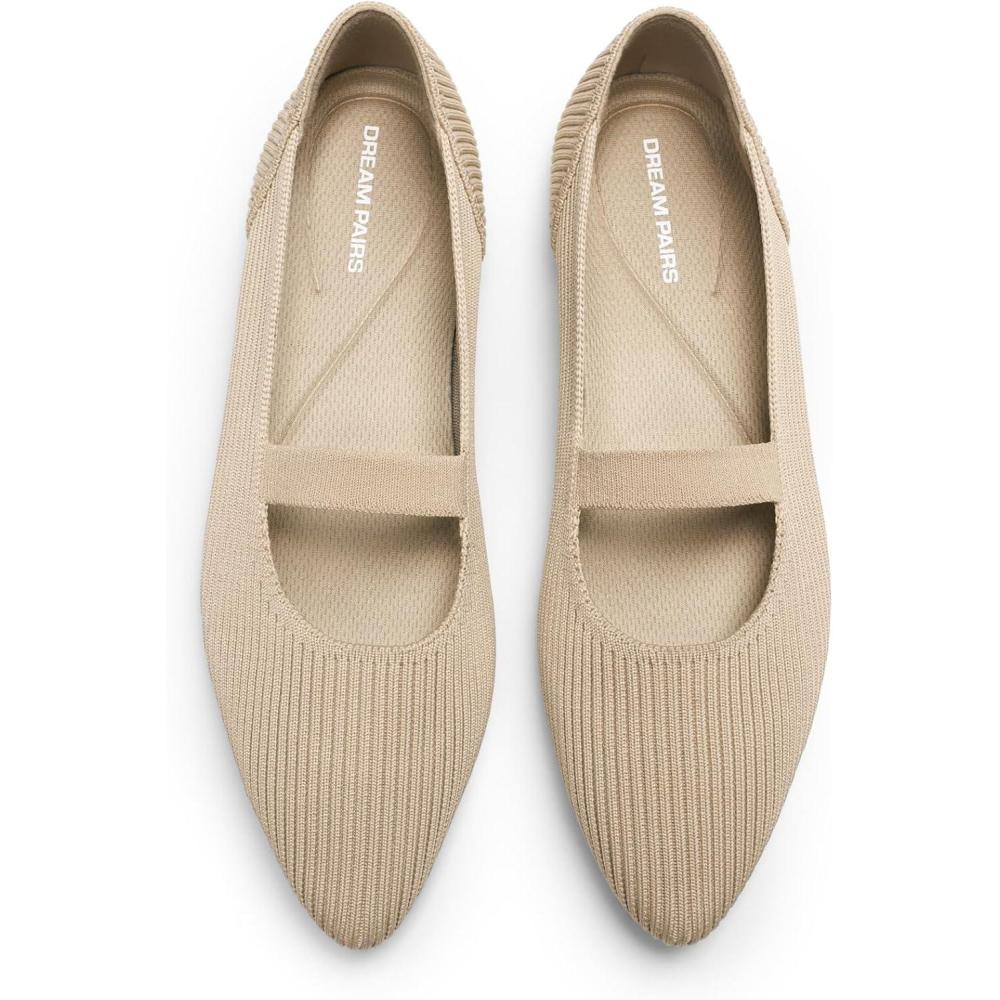 image:imageDREAM PAIRS Womens Knit Ballet Flats Pointed Toe Comfortable Dressy Flats for Work Office Shoes Mary Jane FlatsNude