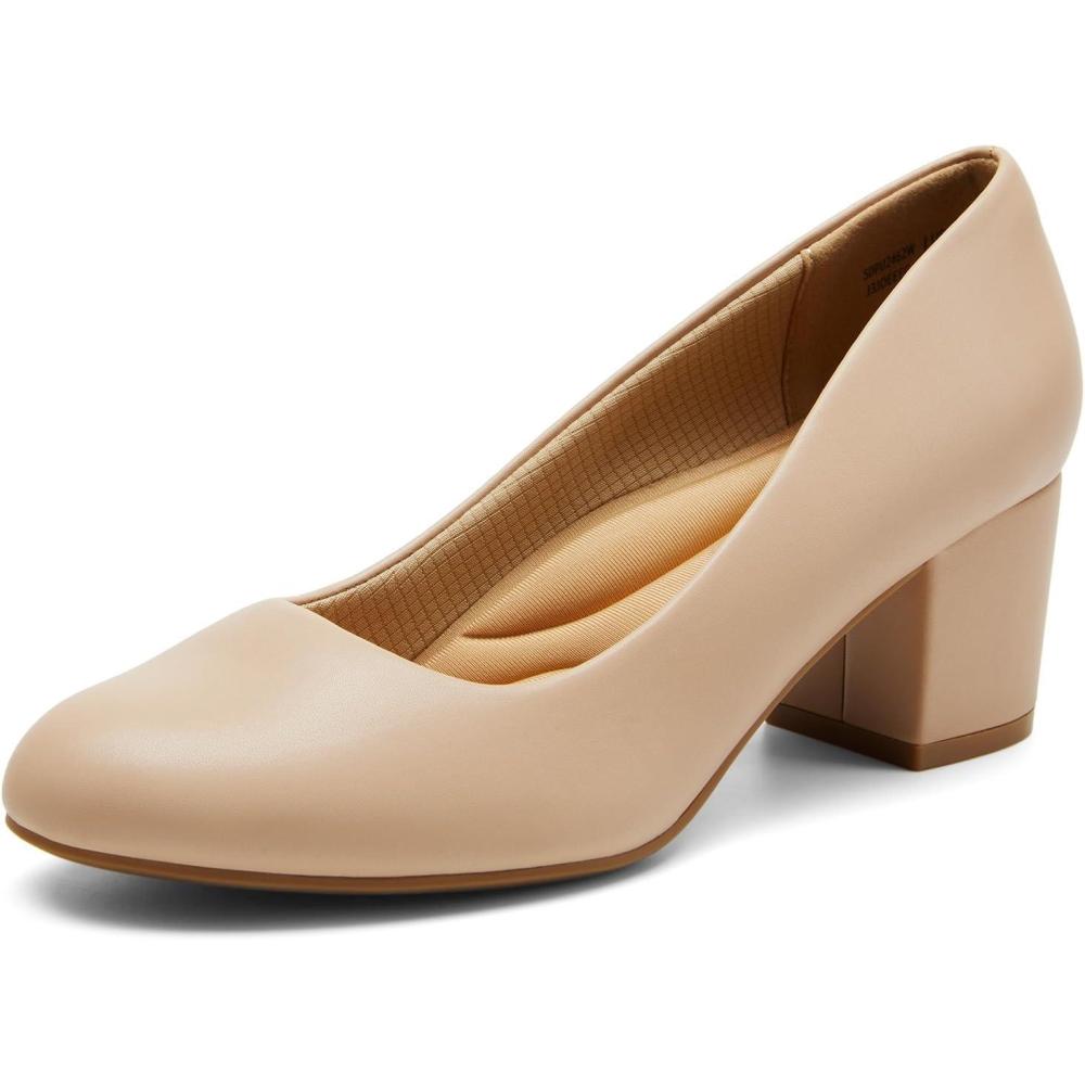 image:imageDREAM PAIRS Womens Pumps Low Chunky Block Heel Dress Shoes Closed Round Toe Comfortable HeelsNude