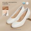 DREAM PAIRS Women’s Chunky Closed Toe Dress Low Block Heels Comfortable Slip On Work Pumps Wedding Casual Shoes(White)