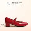 DREAM PAIRS Women’s Mary Jane Chunky Low Heels Comfortable Slip on Dress Shoes for Women Closed Round Toe Casual Cute Work Pumps Flats Shoes(Red)