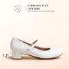 DREAM PAIRS Women’s Mary Jane Chunky Low Heels Comfortable Slip on Dress Shoes for Women Closed Round Toe Casual Cute Work Pumps Flats Shoes(White)