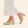 DREAM PAIRS Women’s Pumps Low Chunky Block Heel Dress Shoes Closed Round Toe Comfortable Heels(Nude)