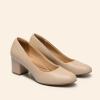 DREAM PAIRS Women’s Pumps Low Chunky Block Heel Dress Shoes Closed Round Toe Comfortable Heels(Nude)