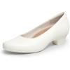 DREAM PAIRS Women’s Chunky Closed Toe Dress Low Block Heels Comfortable Slip On Work Pumps Wedding Casual Shoes(White)