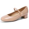 DREAM PAIRS Women’s Mary Jane Chunky Low Heels Comfortable Slip on Dress Shoes for Women Closed Round Toe Casual Cute Work Pumps Flats Shoes(Nude)