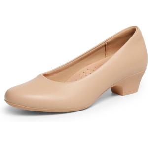 DREAM PAIRS Women’s Chunky Closed Toe Dress Low Block Heels Comfortable Slip On Work Pumps Wedding Casual Shoes(Nude)