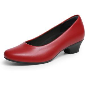DREAM PAIRS Women’s Chunky Closed Toe Dress Low Block Heels Comfortable Slip On Work Pumps Wedding Casual Shoes(Red)