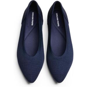 DREAM PAIRS Women’s Knit Ballet Dressy Flats Comfortable Washable Flexible Breathable Casual Classic Work Office Walk Pointed Toe Flats(Navy)