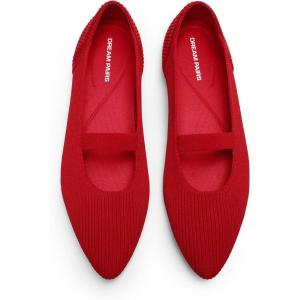 DREAM PAIRS Women’s Knit Ballet Flats Pointed Toe Comfortable Dressy Flats for Work Office Shoes Mary Jane Flats(Red)