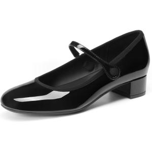 DREAM PAIRS Women’s Mary Jane Chunky Low Heels Comfortable Slip on Dress Shoes for Women Closed Round Toe Casual Cute Work Pumps Flats Shoes(Black)