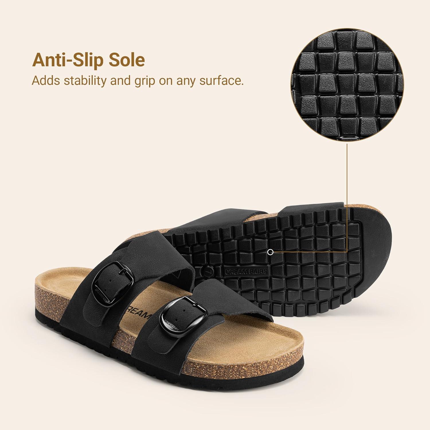 image:imageDREAM PAIRS Womens Slides Soft Genuine Footbed Sandals Comfortable Adjustable Double Buckle Slipon Flat Sandals with Arch Support Frame Dual Slippers for Summer 2026Black