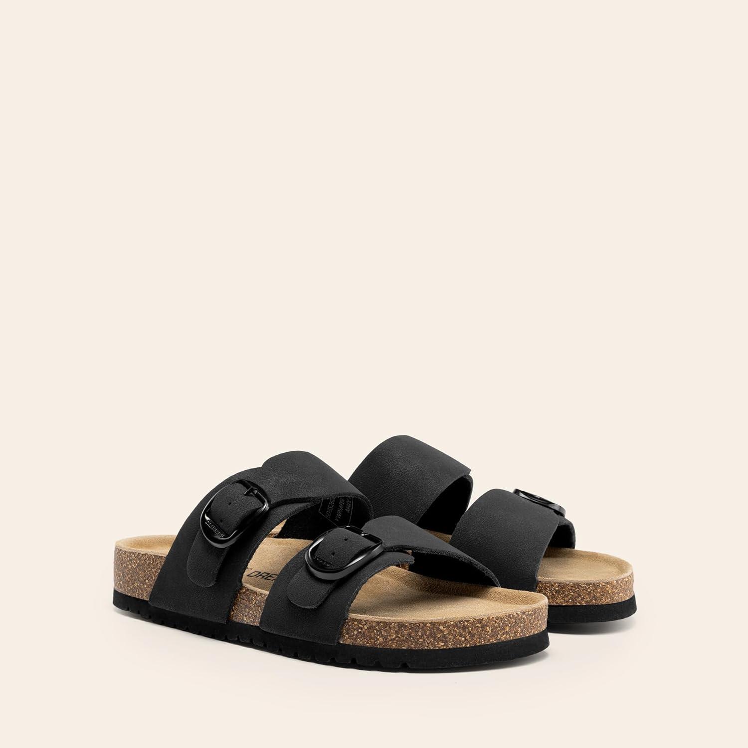 image:imageDREAM PAIRS Womens Slides Soft Genuine Footbed Sandals Comfortable Adjustable Double Buckle Slipon Flat Sandals with Arch Support Frame Dual Slippers for Summer 2026Black