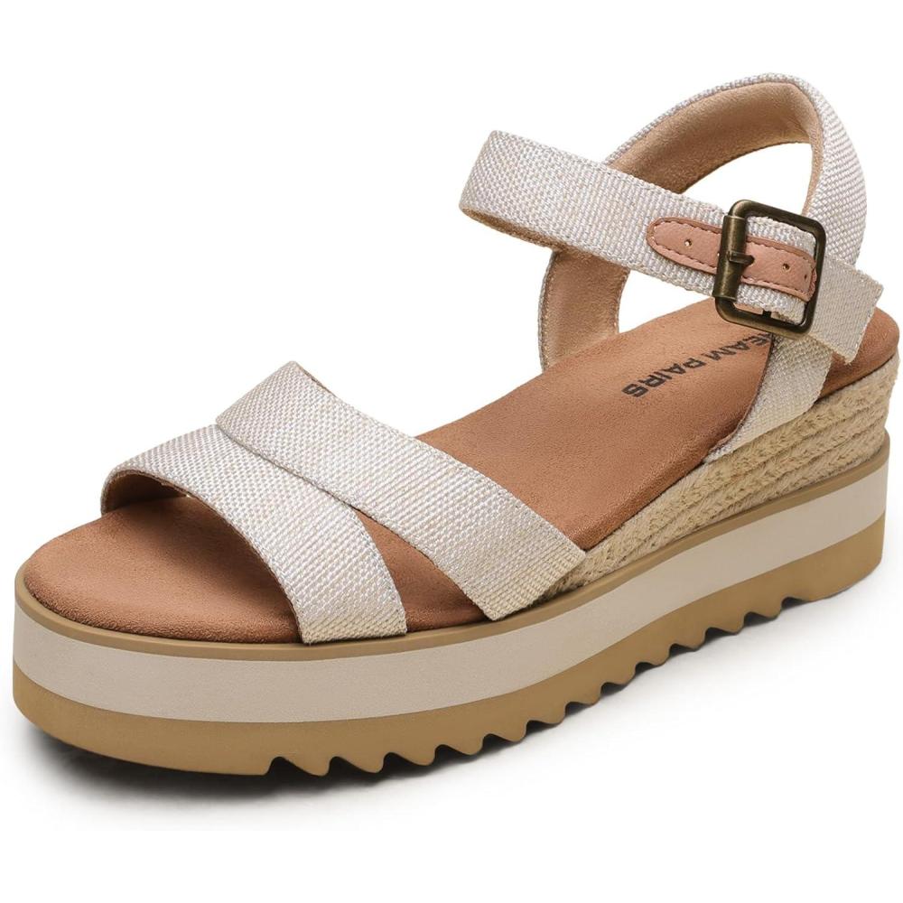 image:imageDREAM PAIRS Wedge Sandals for Women Espadrille Platform Sandals Open Toe Ankle Strap Low Wedges Heel Comfortable Sandals for SummerBeige