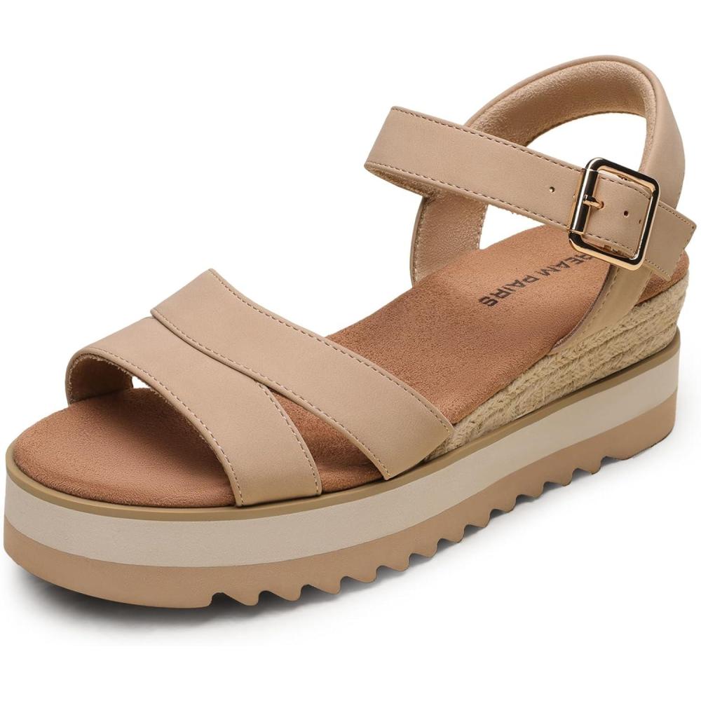 image:imageDREAM PAIRS Wedge Sandals for Women Espadrille Platform Sandals Open Toe Ankle Strap Low Wedges Heel Comfortable Sandals for SummerNude