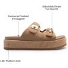 DREAM PAIRS Platform Sandals Women Raffia Espadrilles Summer Comfortable Wedge Sandals Beach Vacation Adjustable Buckle Cute Slide Sandals(Brown)