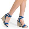 DREAM PAIRS Womens Open Toe Espadrilles Dressy Platform Sandals Buckle Ankle Strap Stylish Wedges Summer Dressy Sandals(Blue/Suede)