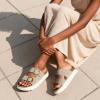 DREAM PAIRS Women’s Platform Sandals Wedge Chunky Heel Slip-on Comfort Slides with Arch Support Cork Footbed Adjustable Buckle Summer Slide Sandals(Beige)