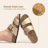 DREAM PAIRS Women’s Slides Soft Genuine Footbed Sandals Comfortable Adjustable Double Buckle Slip-on Flat Sandals with Arch Support Frame Dual Slippers for Summer 2026(Gold)