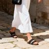 DREAM PAIRS Women’s Slides Soft Genuine Footbed Sandals Comfortable Adjustable Double Buckle Slip-on Flat Sandals with Arch Support Frame Dual Slippers for Summer 2026(Black)