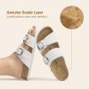 DREAM PAIRS Women’s Slides Soft Genuine Footbed Sandals Comfortable Adjustable Double Buckle Slip-on Flat Sandals with Arch Support Frame Dual Slippers for Summer 2026(White)