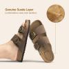 DREAM PAIRS Women’s Slides Soft Genuine Footbed Sandals Comfortable Adjustable Double Buckle Slip-on Flat Sandals with Arch Support Frame Dual Slippers for Summer 2026(Brown)