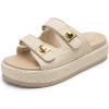 DREAM PAIRS Platform Sandals Women Raffia Espadrilles Summer Comfortable Wedge Sandals Beach Vacation Adjustable Buckle Cute Slide Sandals(Beige)