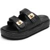 DREAM PAIRS Platform Sandals Women Raffia Espadrilles Summer Comfortable Wedge Sandals Beach Vacation Adjustable Buckle Cute Slide Sandals(Black)