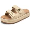 DREAM PAIRS Platform Sandals Women Raffia Espadrilles Summer Comfortable Wedge Sandals Beach Vacation Adjustable Buckle Cute Slide Sandals(Natural)